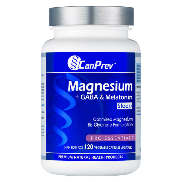 Bottle of CanPrev Magnesium + GABA & Melatonin for Sleep 120 Vegetable Capsules