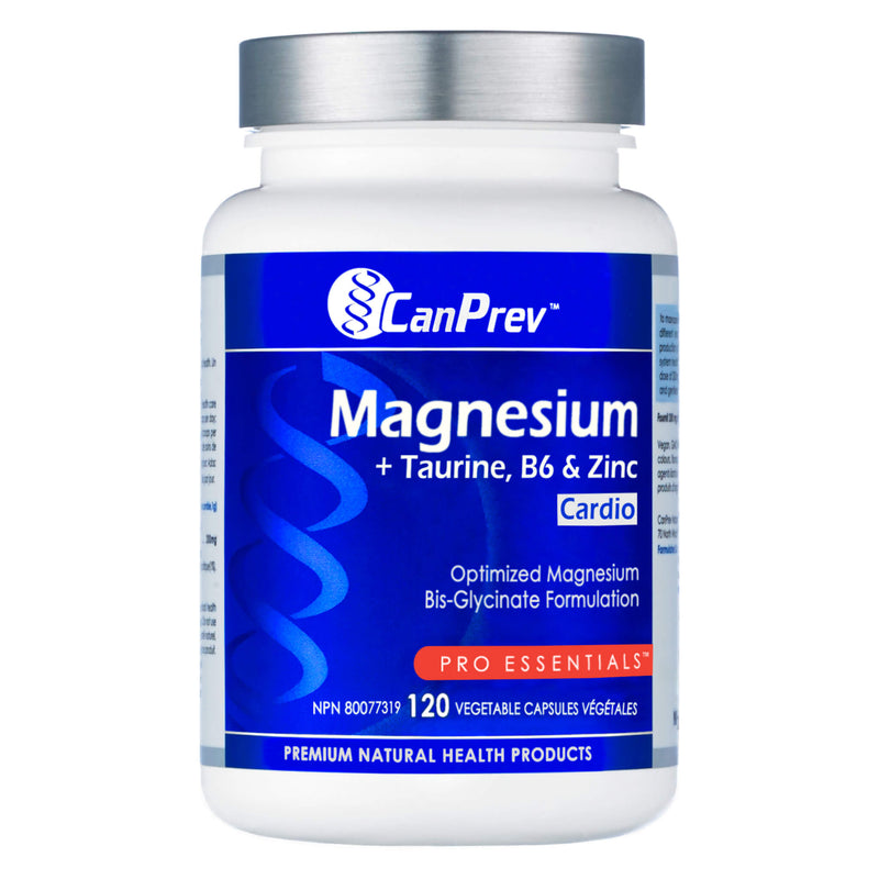 Bottle of CanPrev Magnesium + Taurine, B6 & Zinc for Cardio 120 Vegetable Capsules