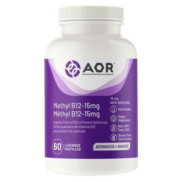 Bottle of AOR Methyl B12 15 mg 60 Lozenges