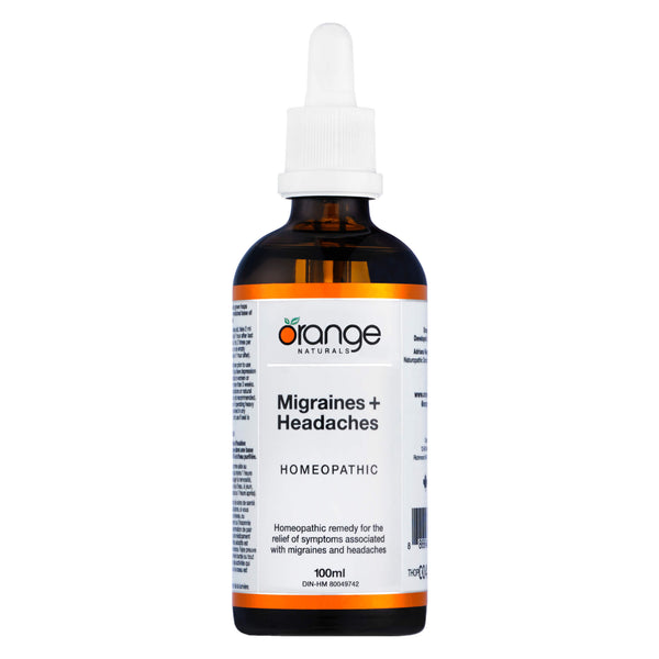 Dropper Bottle of Orange Naturals Migraines + Headaches 100 Milliliters