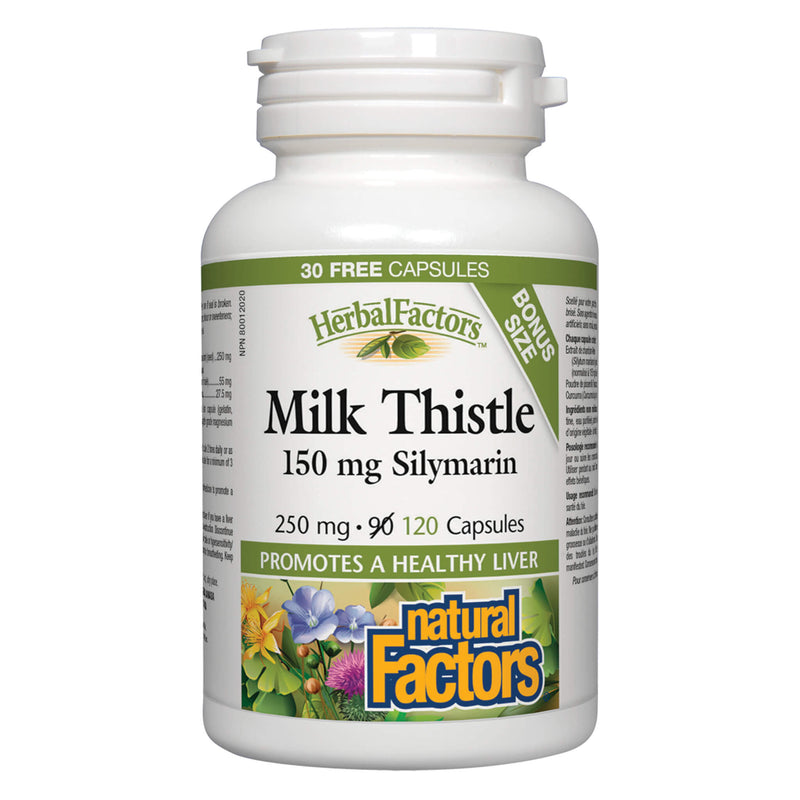 Bottle of Natural Factors Milk Thistle 250 mg 120 Capsules