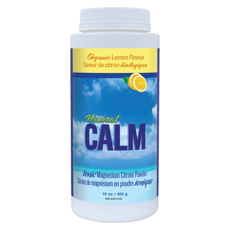 Bottle of Natural Calm Ionic Citrate Powder Organic Lemon Flavour 452 Grams 16 Ounces | Optimum Health Vitamins, Canada