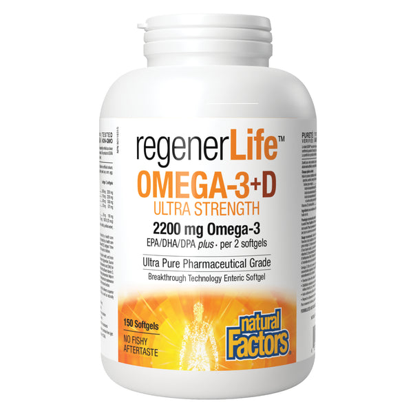 NaturalFactors Regenerlife Omega-3+DUltraStrength 2200mgOmega-3 150EnteripureSoftgels