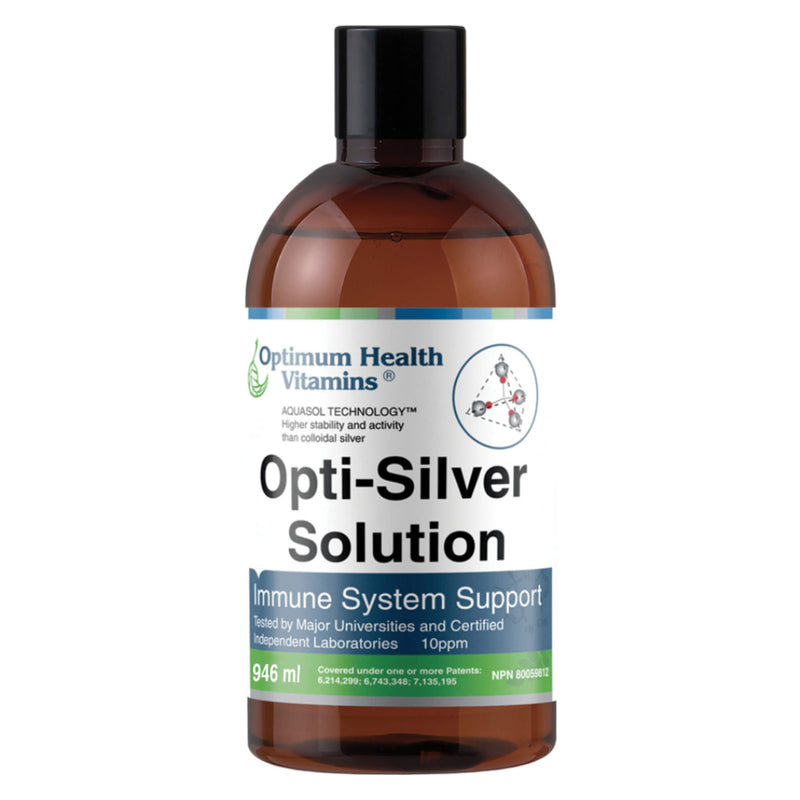 Bottle of Optimum Health Vitamins Opti-Silver Solution 946 Milliliters