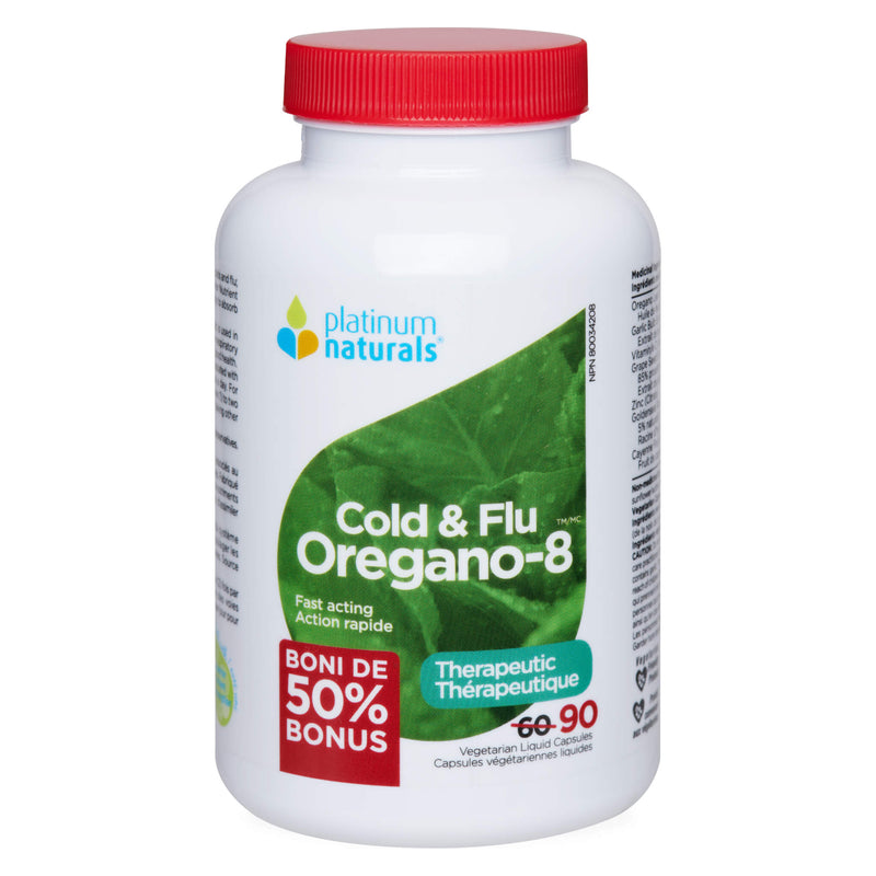 PlatinumNaturals Oregano-8 Cold&Flu 50%Bonus 90VegetarianLiquidCapsules