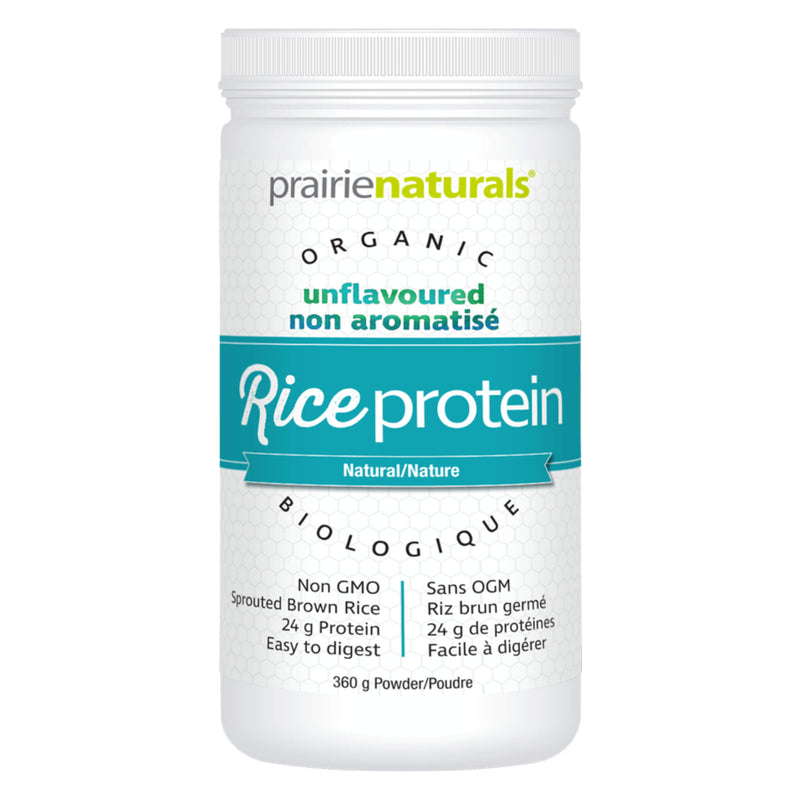 Container of Prairie Naturals Organic Rice Protein Natural/Unflavoured 360 Grams