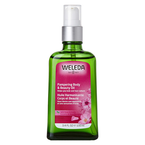 Pump Bottle of Weleda Pampering Body & Beauty Oil - Wild Rose 3.4 Ounces
