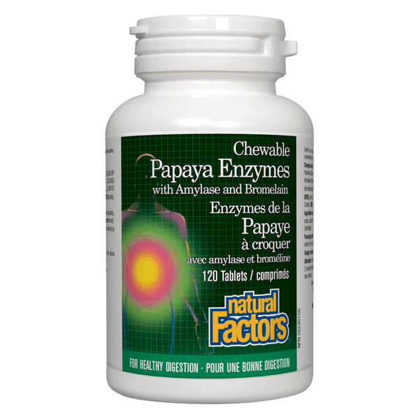 Bottle of Natural Factors Papaya Enzymes 120 Chewable Tablets