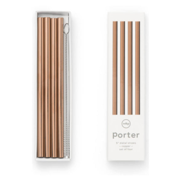 W & P Designs Porter Copper Metal Straws with Cleaner 4 Pack