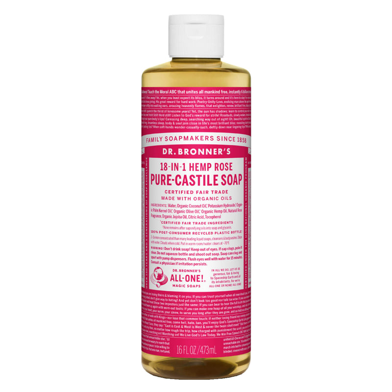 Bottle of Dr. Bronner's Pure Castile Liquid Soap Rose 16 Ounces