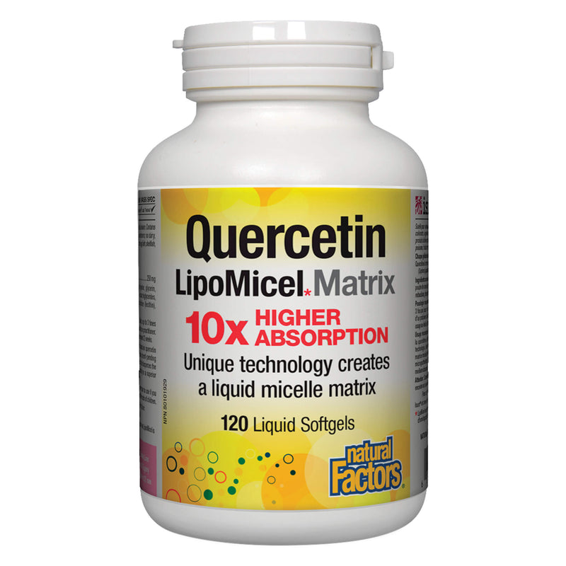 Bottle of Natural Factors Quercetin + LipoMicel Matrix 120 Softgels