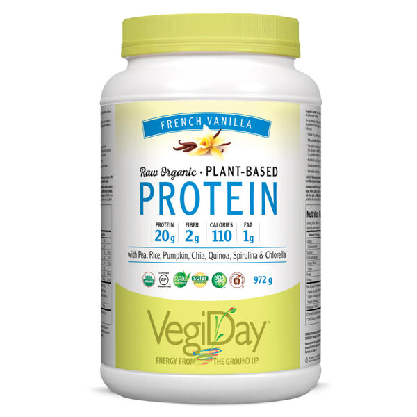 Container of French Vanilla Organic Plant-Based Protein 972 Grams