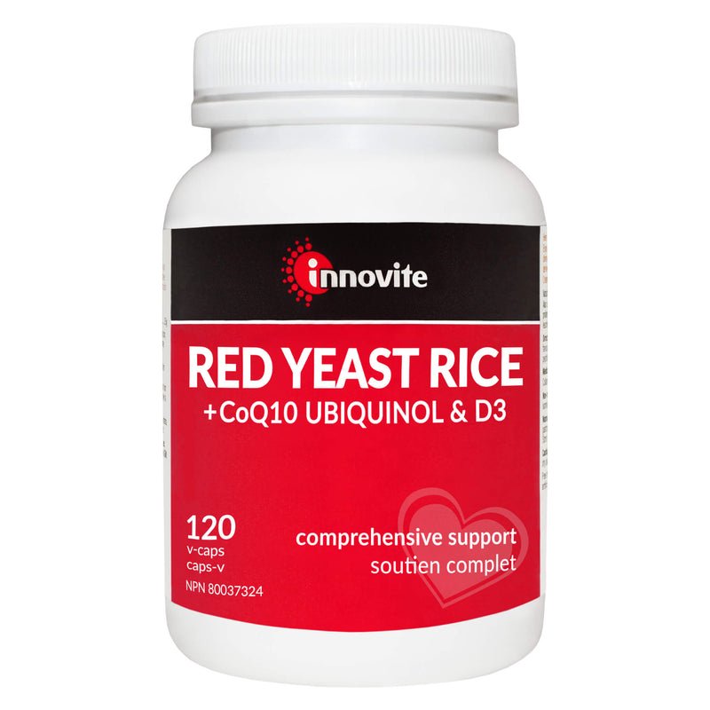 Bottle of Innovite Red Yeast Rice + CoQ10 Ubiquinol & Vitamin D3 120 V-Capsules | Optimum Health Vitamins, Canada