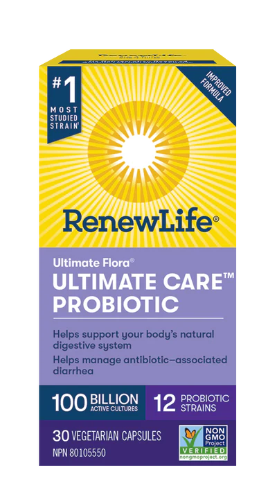 RenewLife UltimateFloraUltimateCareProbiotic 100BillionActiveCultures 12Probiotic 30VegetarianCapsules