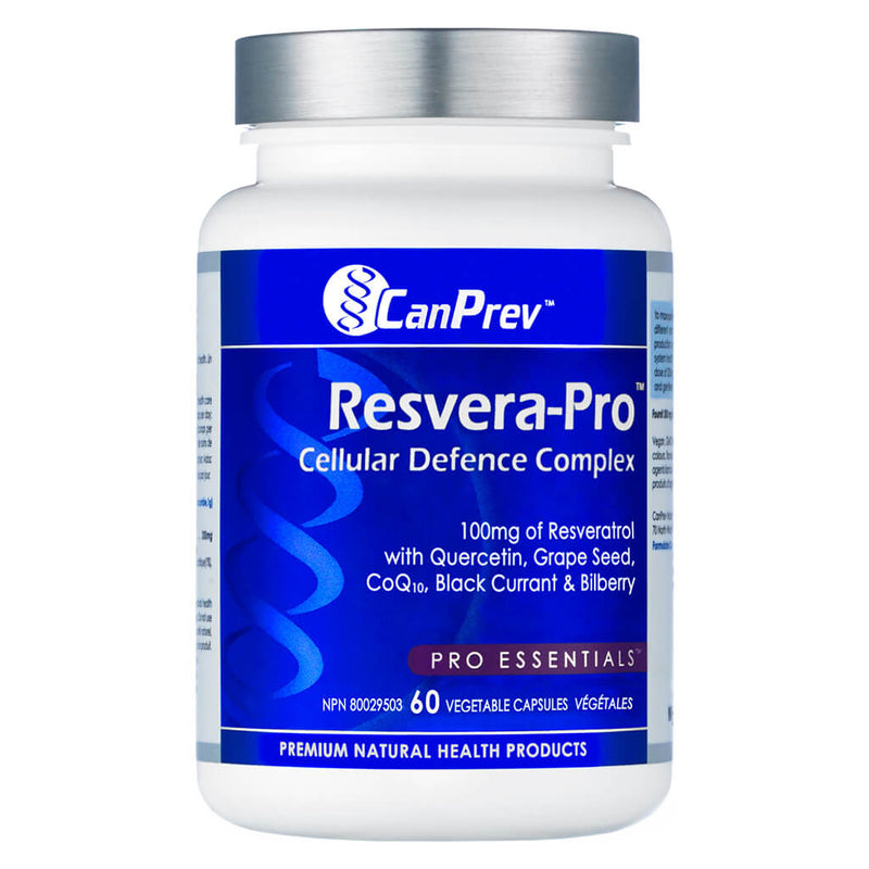 Bottle of CanPrev Resvera-Pro 60 Vegetable Capsules