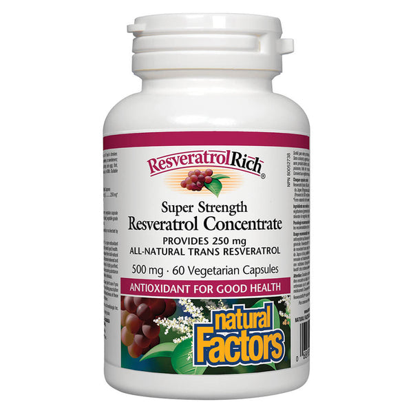 Bottle of ResveratrolRich® Super Strength Resveratrol Concentrate 500 mg 60 Vegetarian Capsules