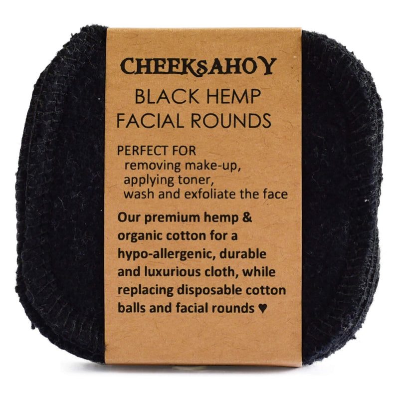 Cheeks Ahoy Reusable Facial Rounds, Premium Hemp & Cotton Black