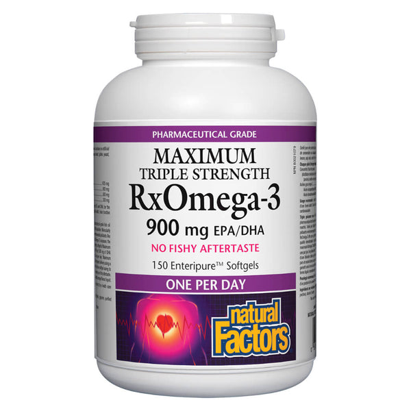 Bottle of Rx Omega-3 Maximum Triple Strength 900 mg 150 Enteripure Softgels