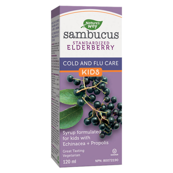 Box of Nature's Way Sambucus Standardized Elderberry Cold & Flu Care for Kids 120 Milliliters