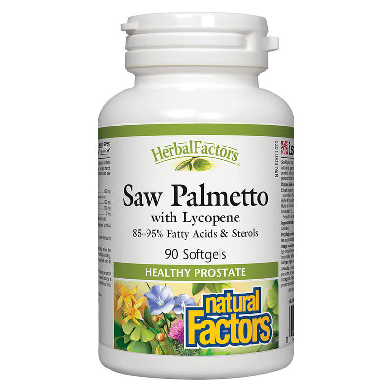 Bottle of Natural Factors Saw Palmetto with Lycopene 90 Softgels