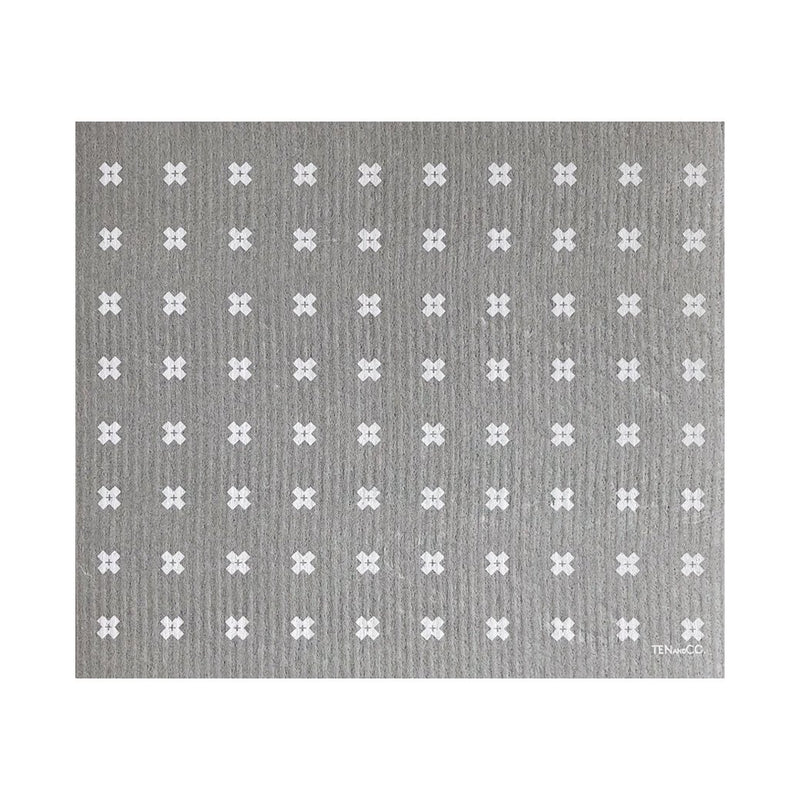 Ten & Co - Sponge Cloth Mat 11.9 Inches By 10.2 Inches, Tiny X Grey | Optimum Health Vitamins, Canada