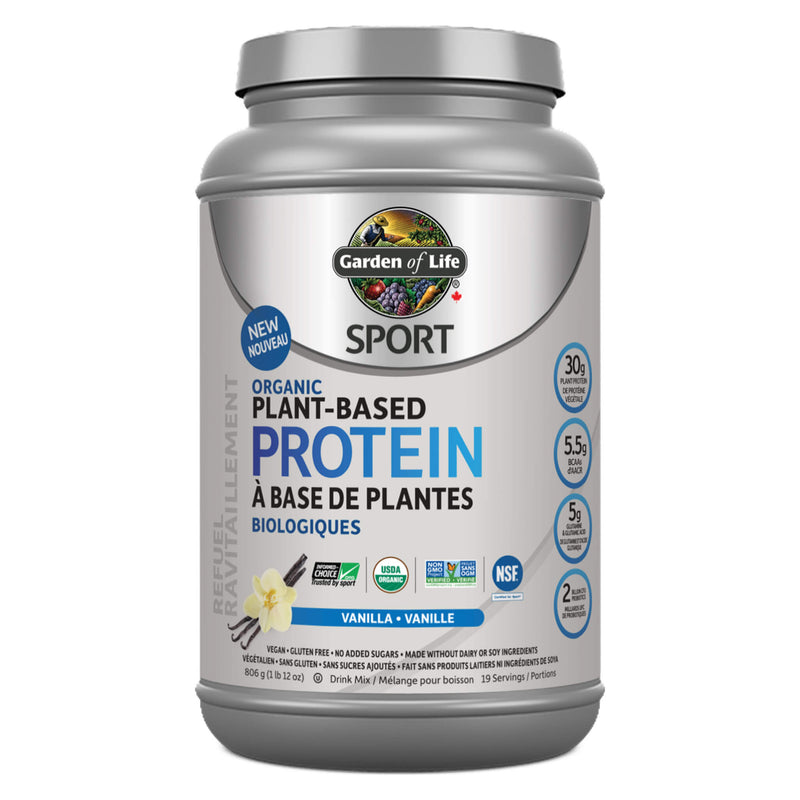 Container of Garden of Life SPORT Organic Plant-Based Protein Vanilla Flavour 806 Grams