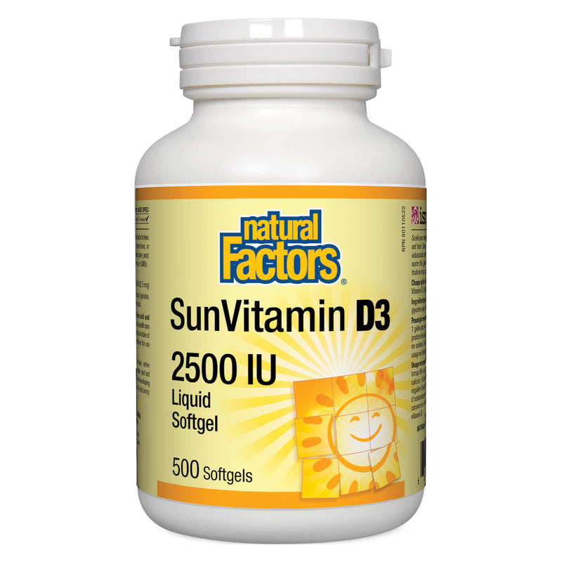 Natural Factors SunVitamin D3 2500 IU 500 softgels | Optimum Health Vitamins, Canada
