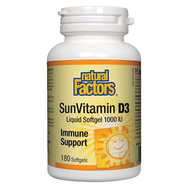Natural Factors - SunVitamin D3 1000 IU 180 Softgels | Optimum Health Vitamins, Canada