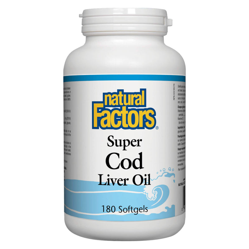 Bottle of Natural Factors Super Cod Liver Oil 180 Softgels