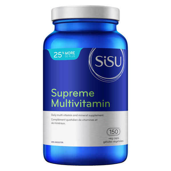 Bottle of Sisu Supreme Multivitamin 120+30 Vegetable Capsules Bonus Size