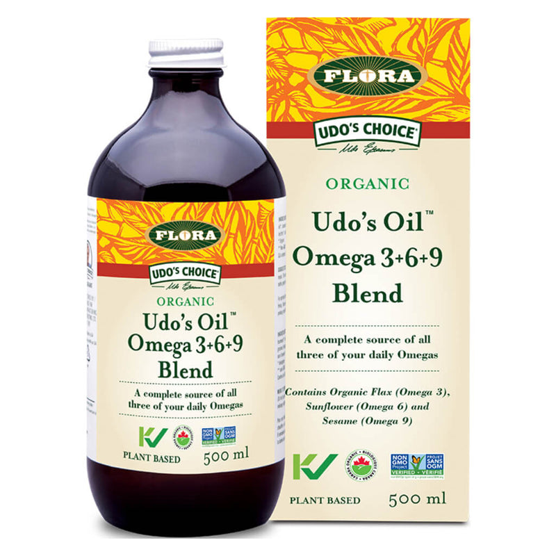 Bottle & Box of Udo’s Oil™ 3·6·9 Blend Liquid 500 Milliliters