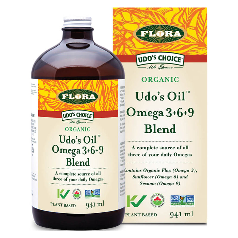 Bottle & Box of Udo’s Oil™ 3·6·9 Blend Liquid 941 Milliliters