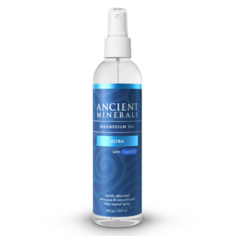 Bottle of Ancient Minerals Magnesium Oil Spray Ultra with OptiMSM 8 Ounces