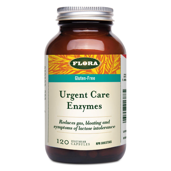 Bottle of Flora Urgent Care Enzymes 120 Vegetarian Capsules