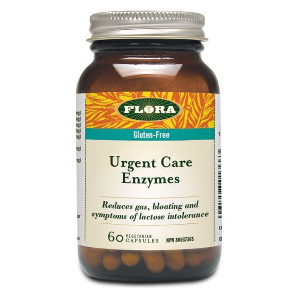 Bottle of Flora Urgent Care Enzymes 60 Vegetarian Capsules