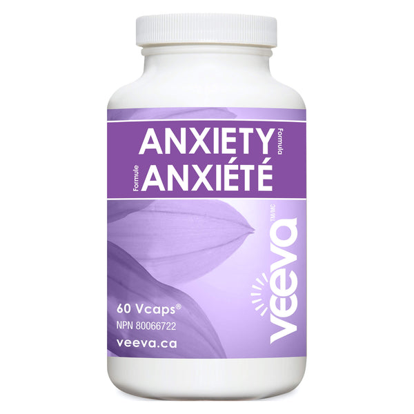 Bottle of Veeva Anxiety Formula 60 V-Capsules | Optimum Health Vitamins, Canada