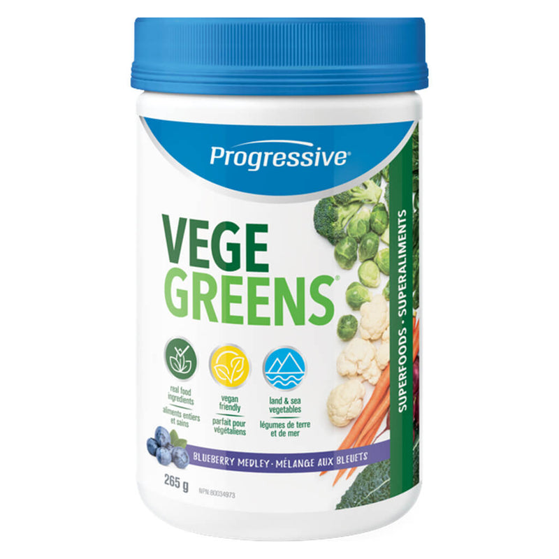 Bottle of VegeGreens Blueberry Medley Flavour 265 Grams | Optimum Health Vitamins, Canada