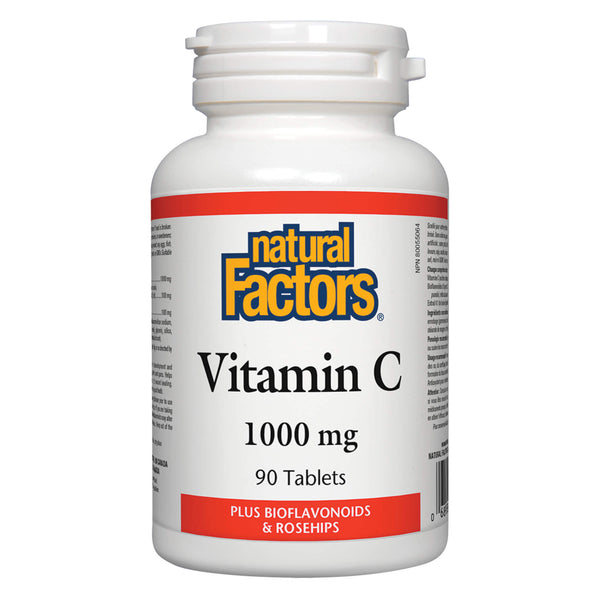 Bottle of Natural Factors Vitamin C 1000 mg Plus Bioflavonoids & Rosehips 90 Tablets