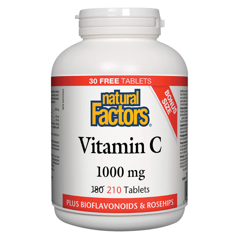 Natural Factors - Vitamin C 1000 mg Plus Bioflavonoids & Rosehips 210 Tablets Bonus Size | Optimum Health Vitamins, Canada