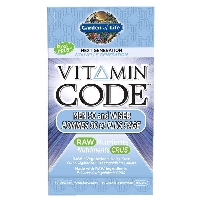 Box of Garden of Life Vitamin Code Raw Nutrients Men 50 and Wiser 60 Vegetarian Capsules