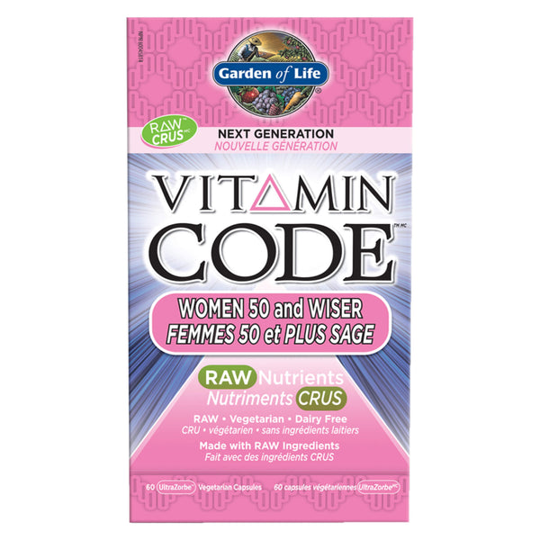 Box of Garden of Life Vitamin Code Raw Nutrients Women 50 and Wiser 60 Vegetarian Capsules
