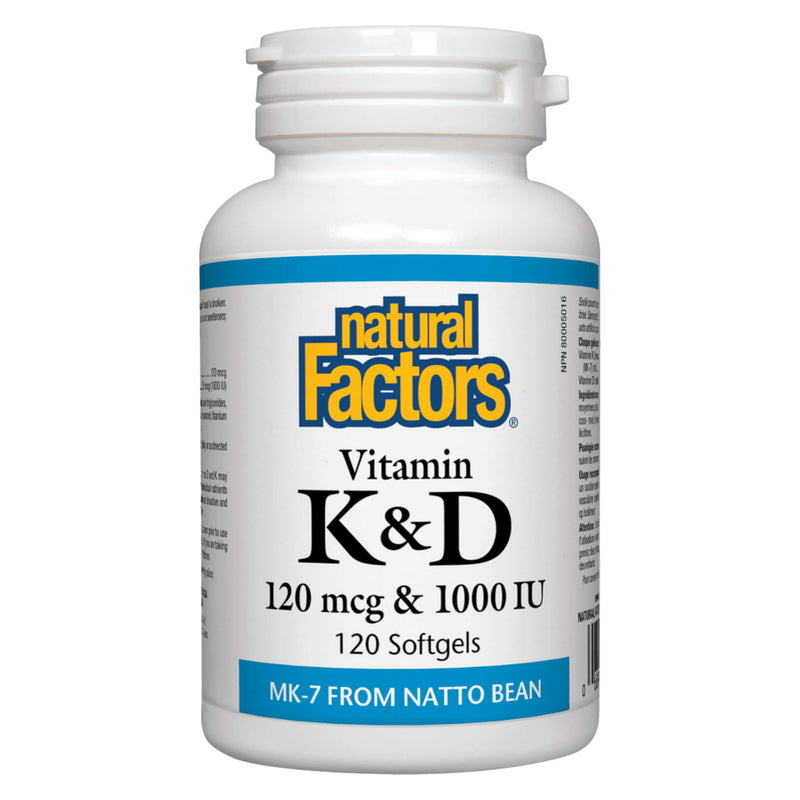 Natural Factors - Vitamin K 120 mcg & Vitamin D 1000 IU 120 Softgels | Optimum Health Vitamins, Canada