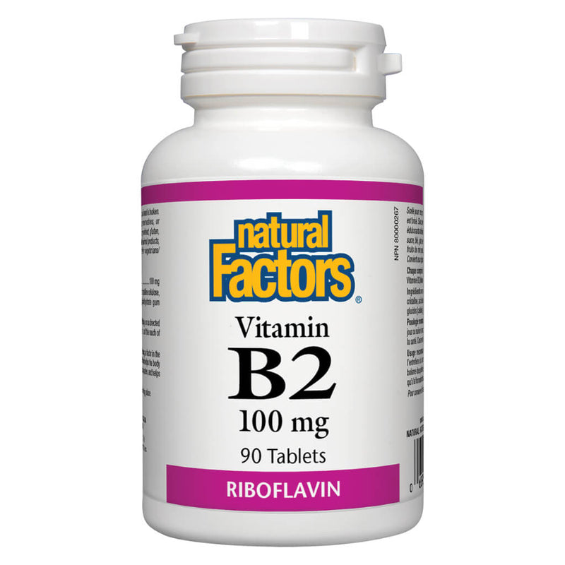 Bottle of Natural Factors Vitamin B2 Riboflavin 100 mg 90 Tablets