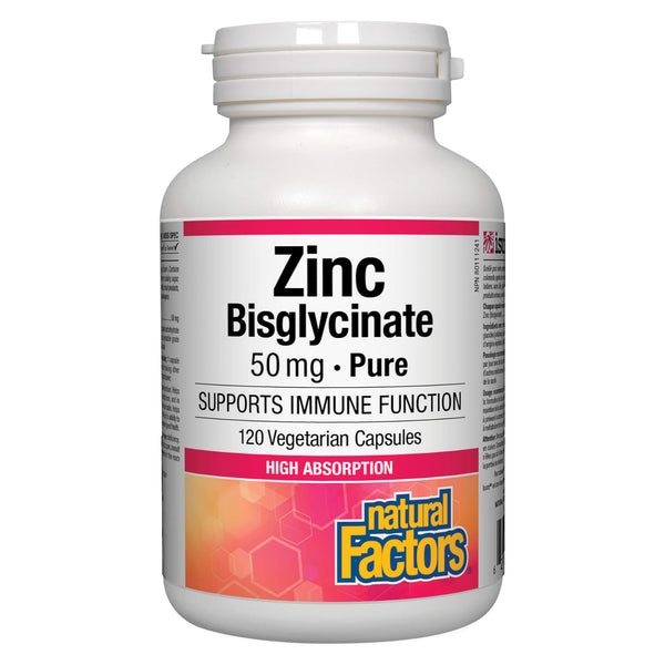 Natural Factors - Zinc Bisglycinate 50 mg (120 Vegetarian Capsules) | Optimum Health Vitamins, Canada