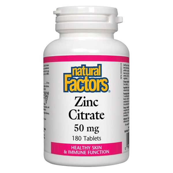 Bottle of Natural Factors Zinc Citrate 50 Milligrams 180 Tablets