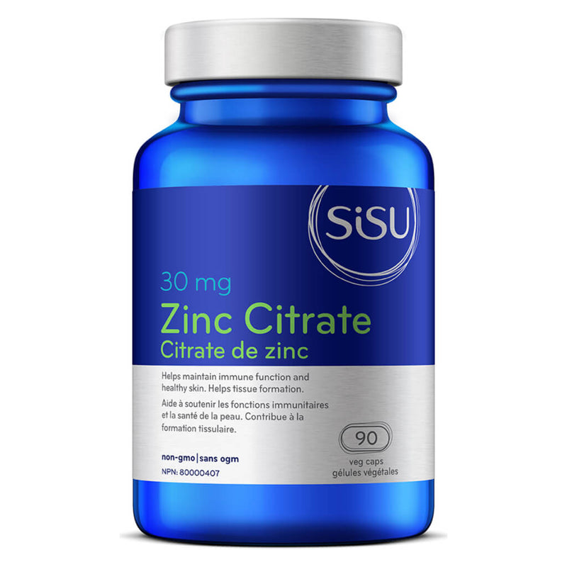 Bottle of Zinc Citrate 30 mg 90 Vegetable Capsules