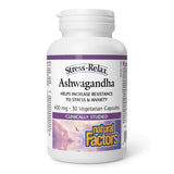 Bottle of Natural Factors Stress-Relax® Ashwagandha 600mg 30 Vegetarian Calsules