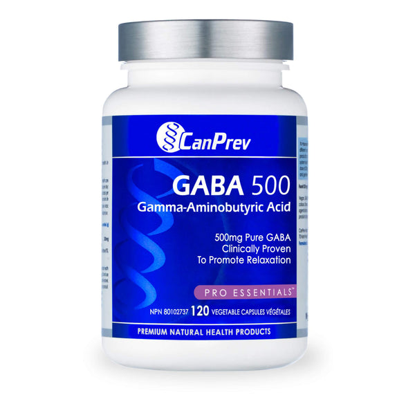Bottle of CanPrev GABA 500 120 Vegetable Capsules