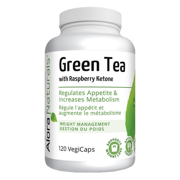 Bottle of Alora Naturals Green Tea w/Raspberry Ketones 120 VegiCaps