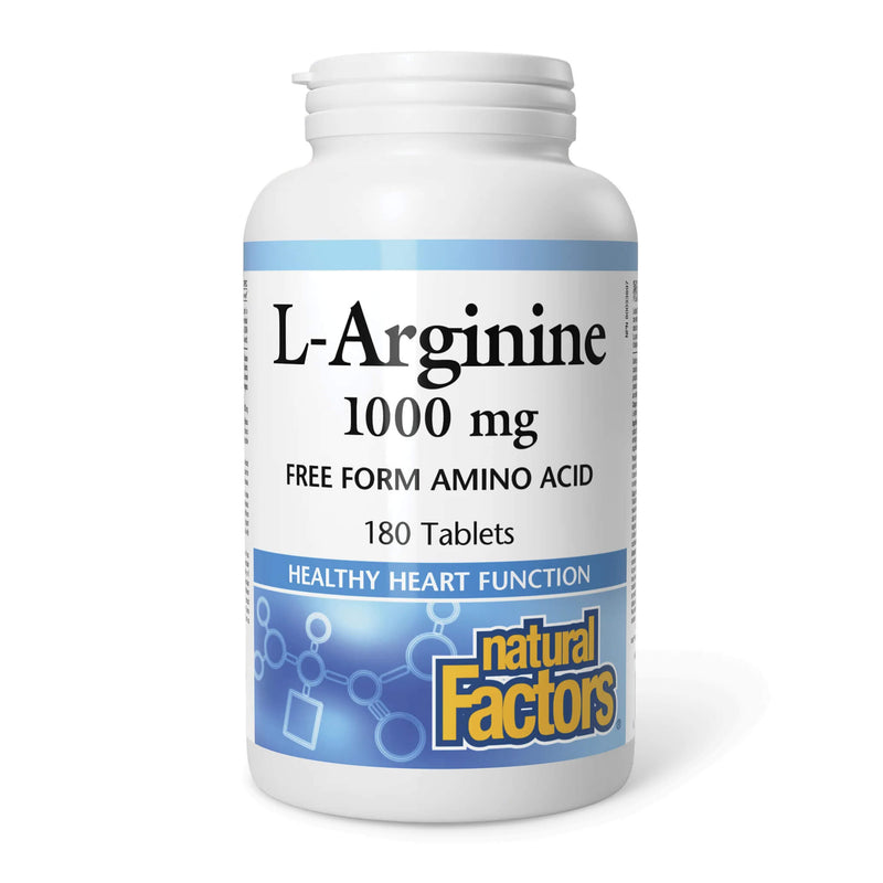Bottle of Natural Factors L-Arginine 1000mg Free Form Amino Acid 180 Tablets